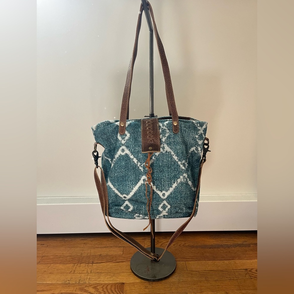 Myra Bag Blue and Brown Patterned Tote